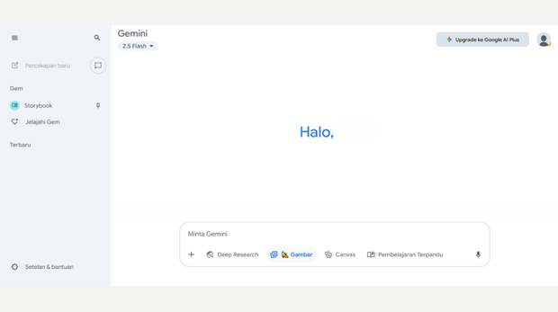 Tampilan Gemini AI kawan online